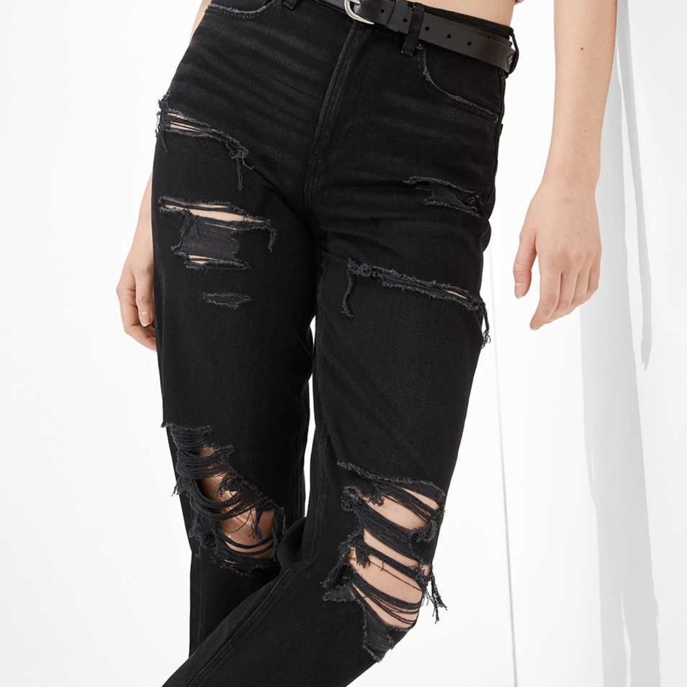 🆕👖AMERICAN EAGLE Ripped Mom Jean Black Distressed 20 Comfort Stretch Waistband